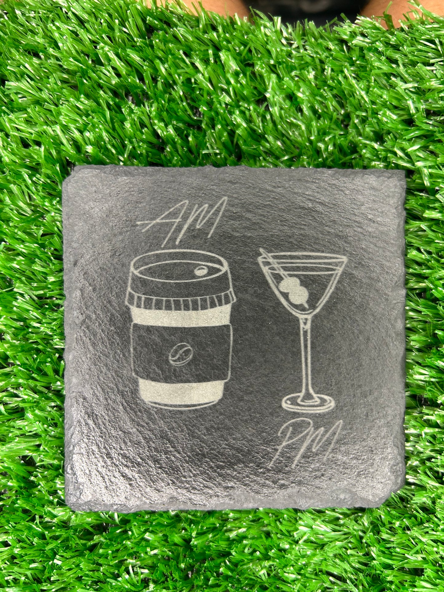 Funny am/pm bar man cave slate coaster