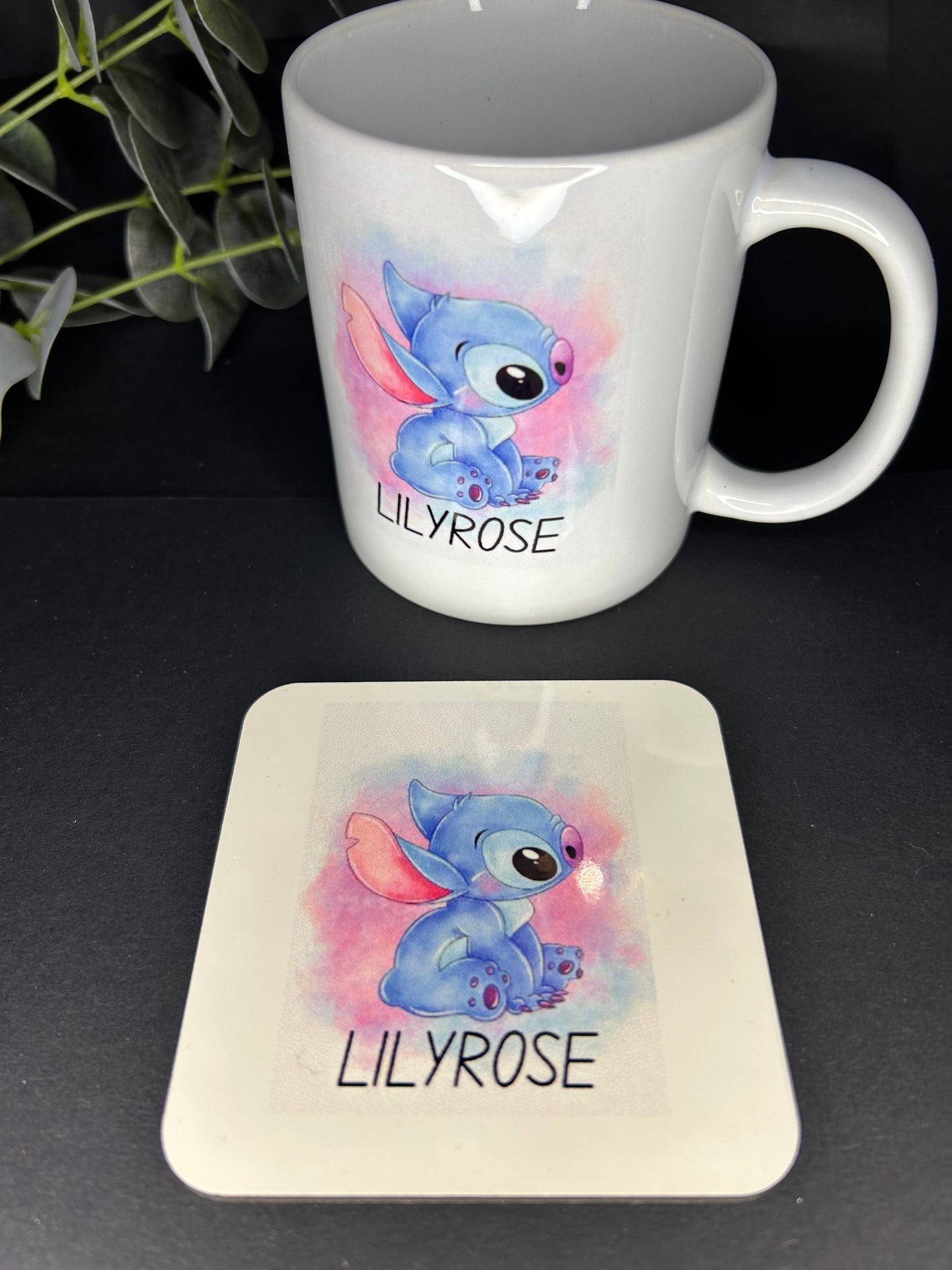 Stitch Mug And Coaster Any Name Cute +GIFT BOX 11oz Dishwasher Safe
