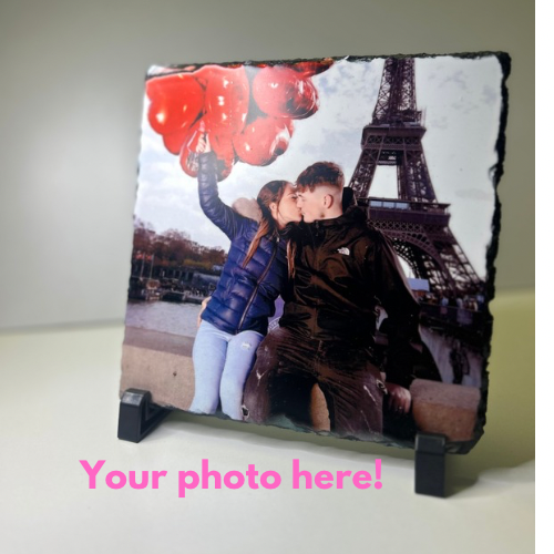 Personalised choose your own photo slate with free stand large 20cmx20cm