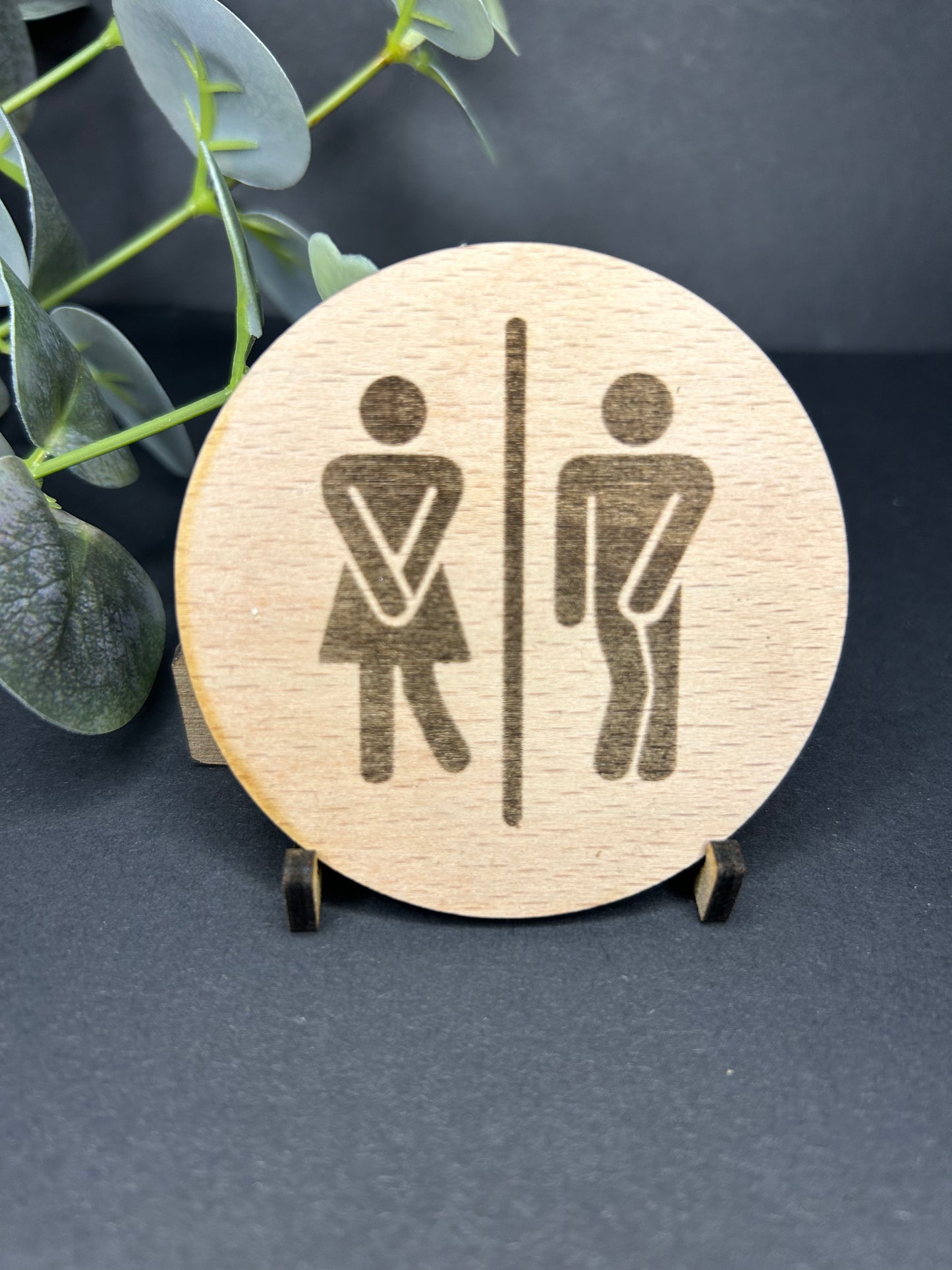 Wooden unisex toilet sign