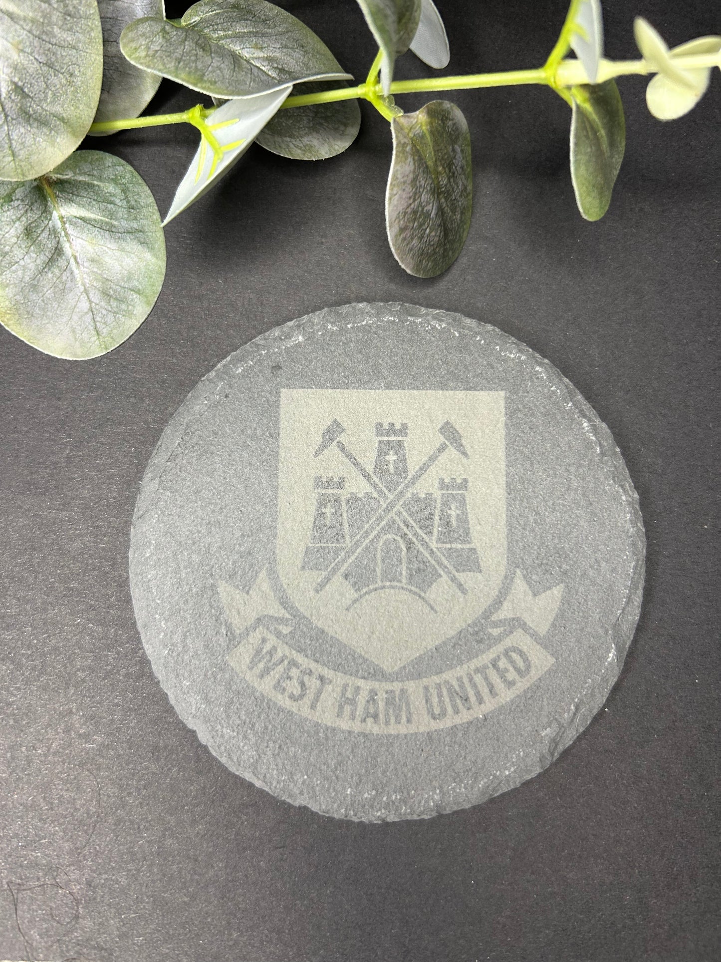 Football Badge Coaster, Any Team Badge Laser Engraved Slate 100mm Coffee Tea